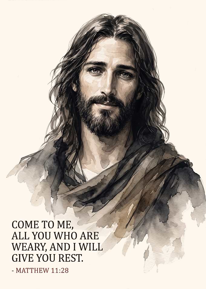 Jesus Portrait with Matthew 11:28 Quote