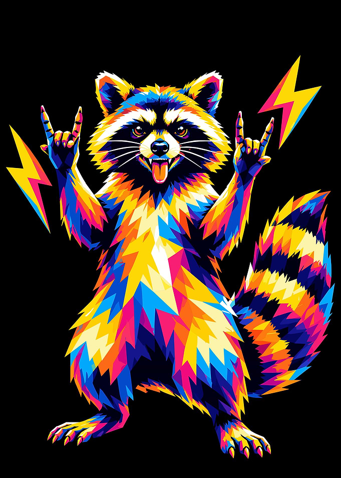 Colorful Pop Art Rocking Raccoon