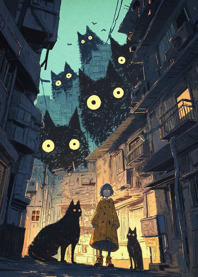Giant Cats Alley Urban Anime Poster
