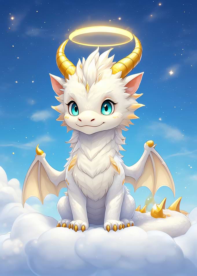 Cute Angelic White Dragon