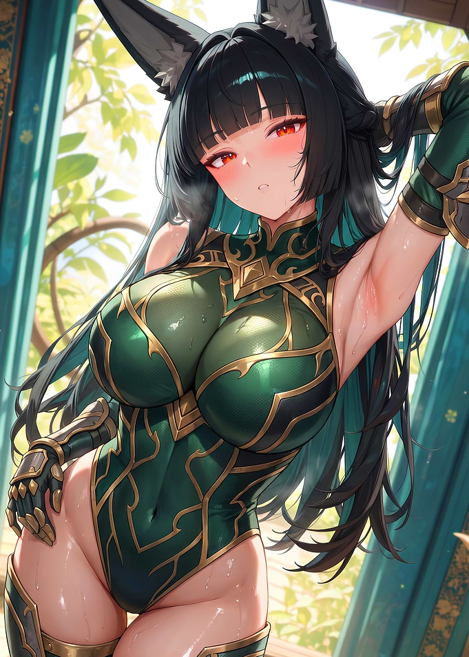 Anime Fox Girl in Green Armor