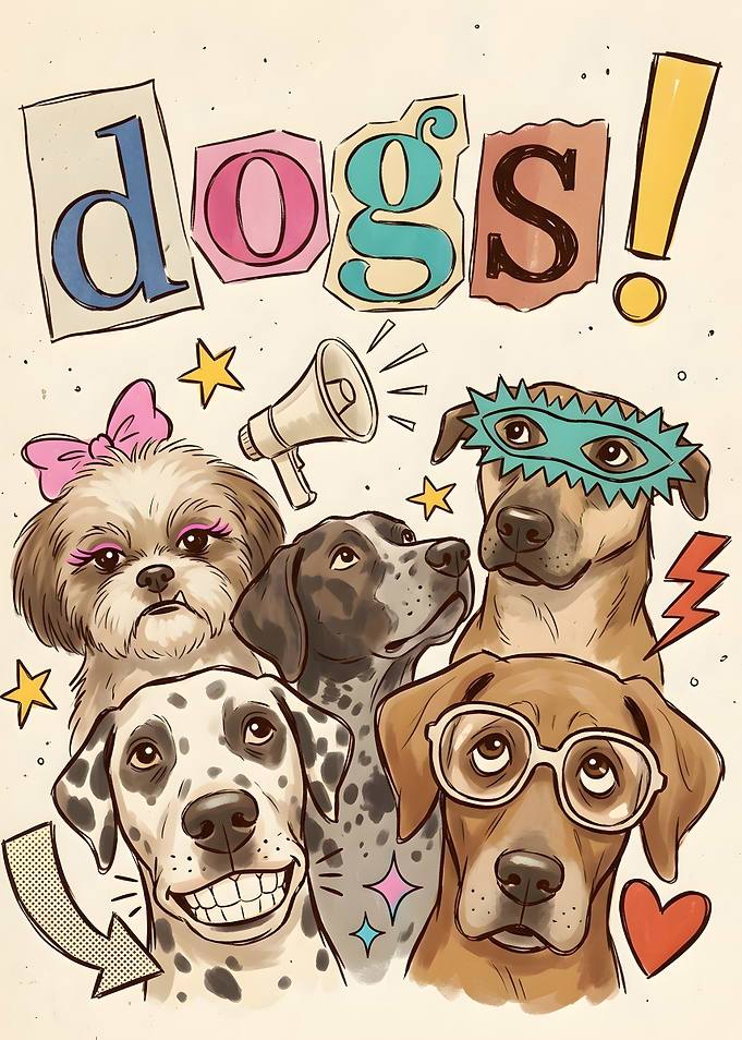 Fun Cartoon Dogs Illustration