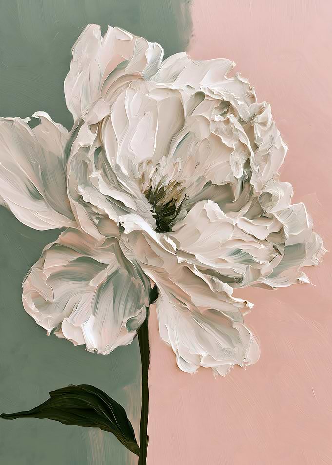 Impasto White Peony Floral Painting