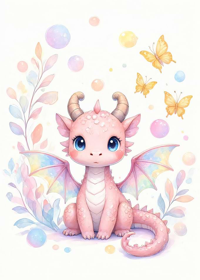 Cute Pastel Baby Dragon Illustration