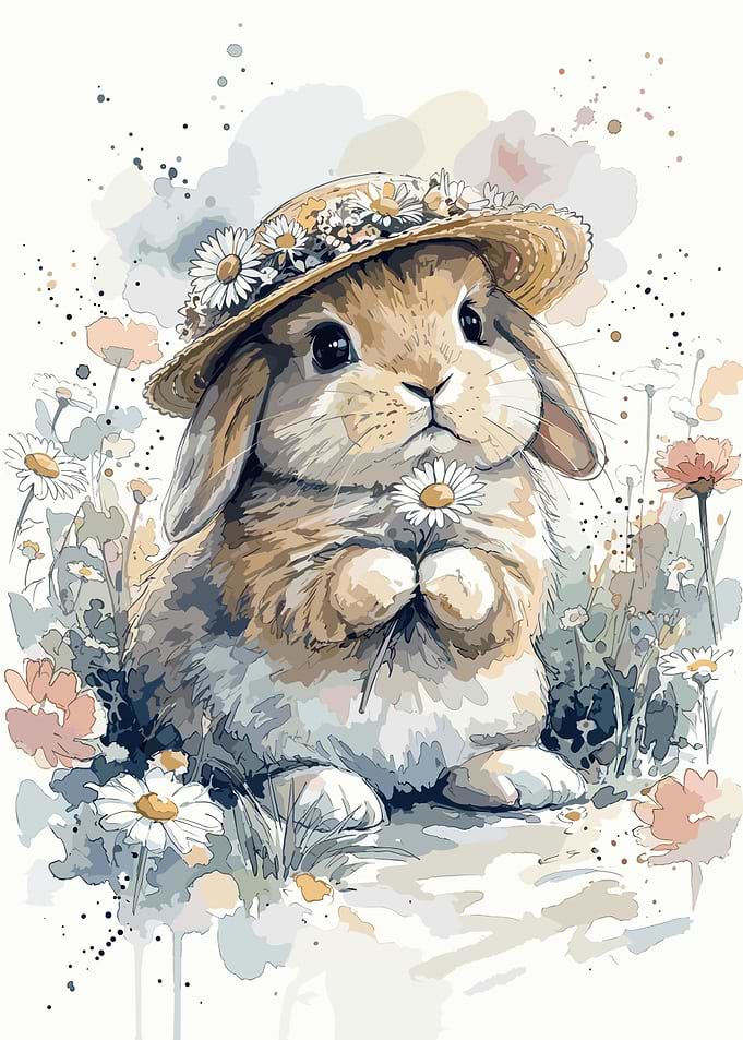 Cute Bunny Wearing Daisy Hat