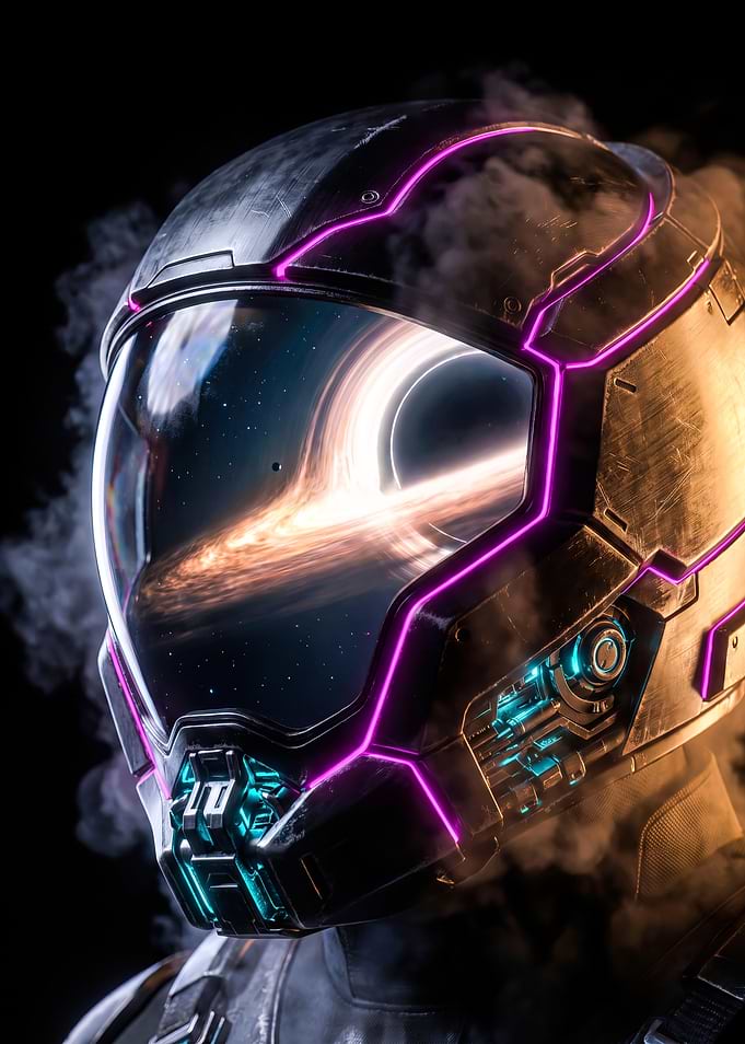 Futuristic Astronaut Helmet with Black Hole