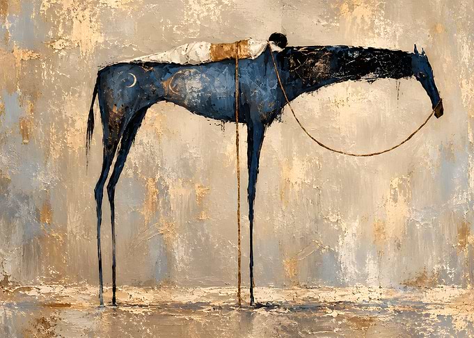 Textured Blue Horse Golden Moonlight