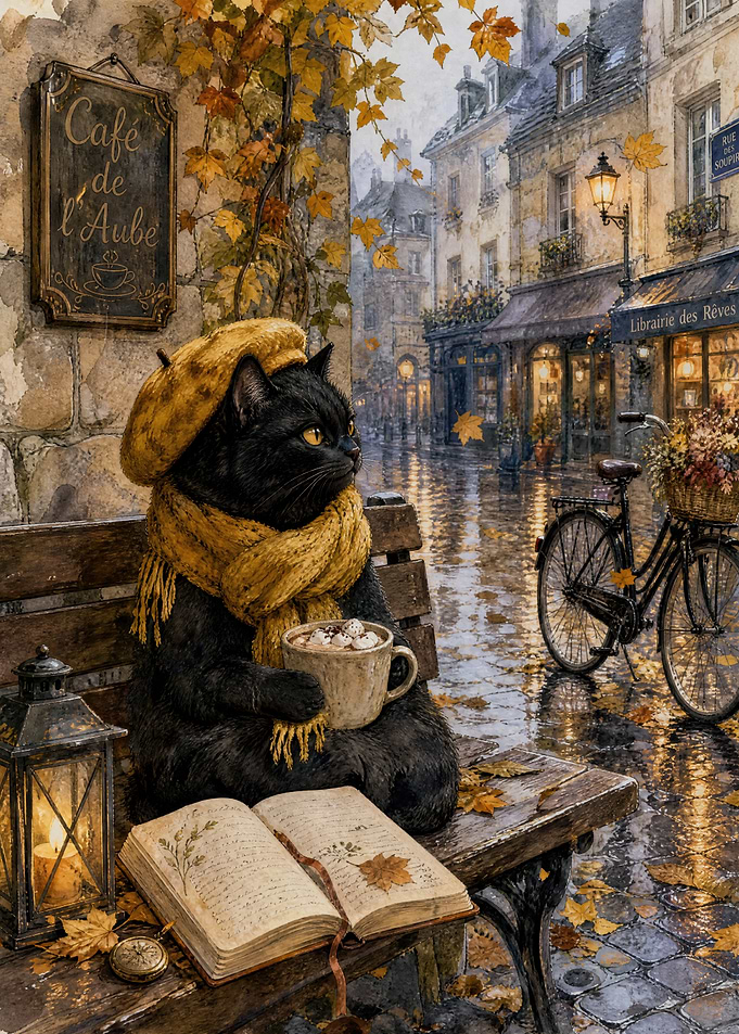 Cozy Black Cat in Paris