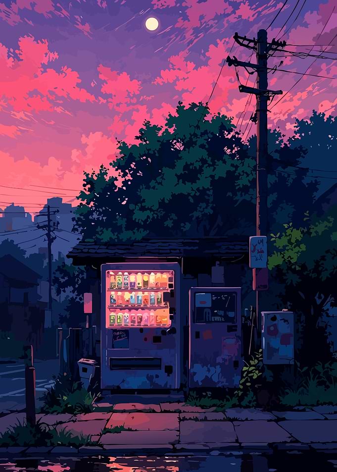Vibrant Vending Machine at Sunset