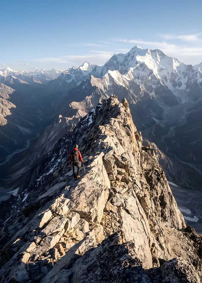 Mountaineer on a Rocky Ridge