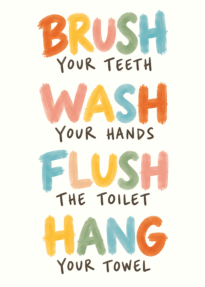 Bathroom Kids Hygiene Toilet Rules Poster Wall Art