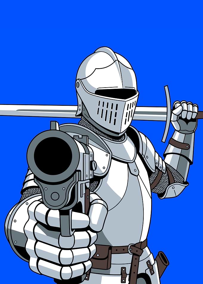 Knight Pointing a Gun Illustration