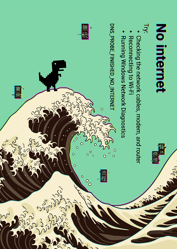Chrome Dino on Great Wave