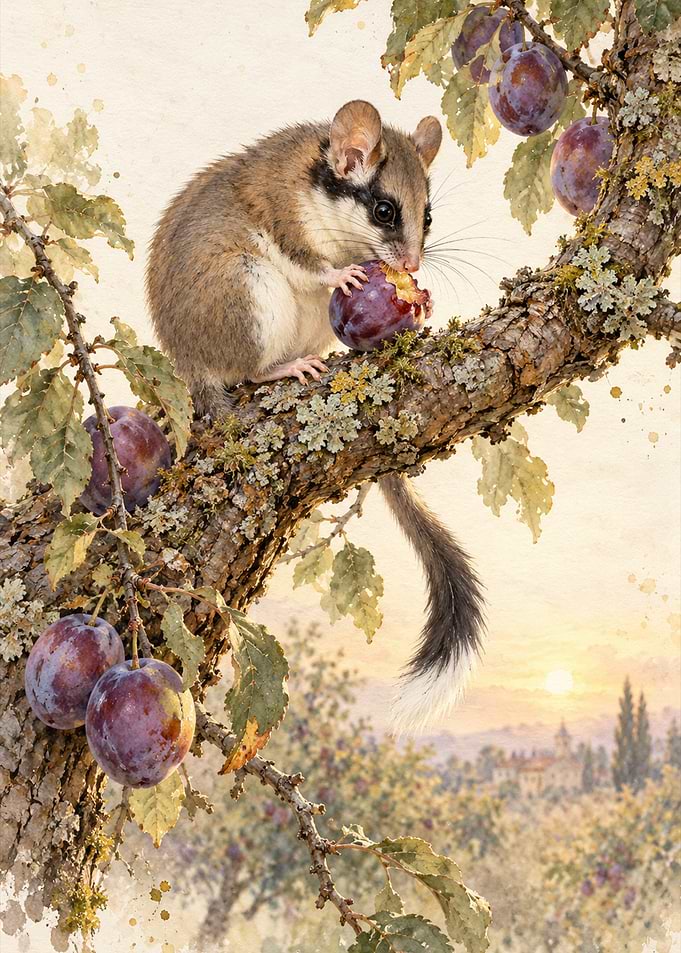 Dormouse Eating a Plum