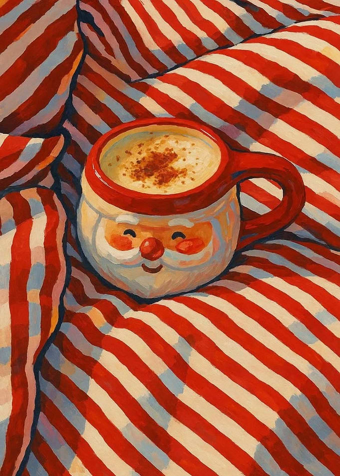 Santa Claus Mug on Striped Blanket