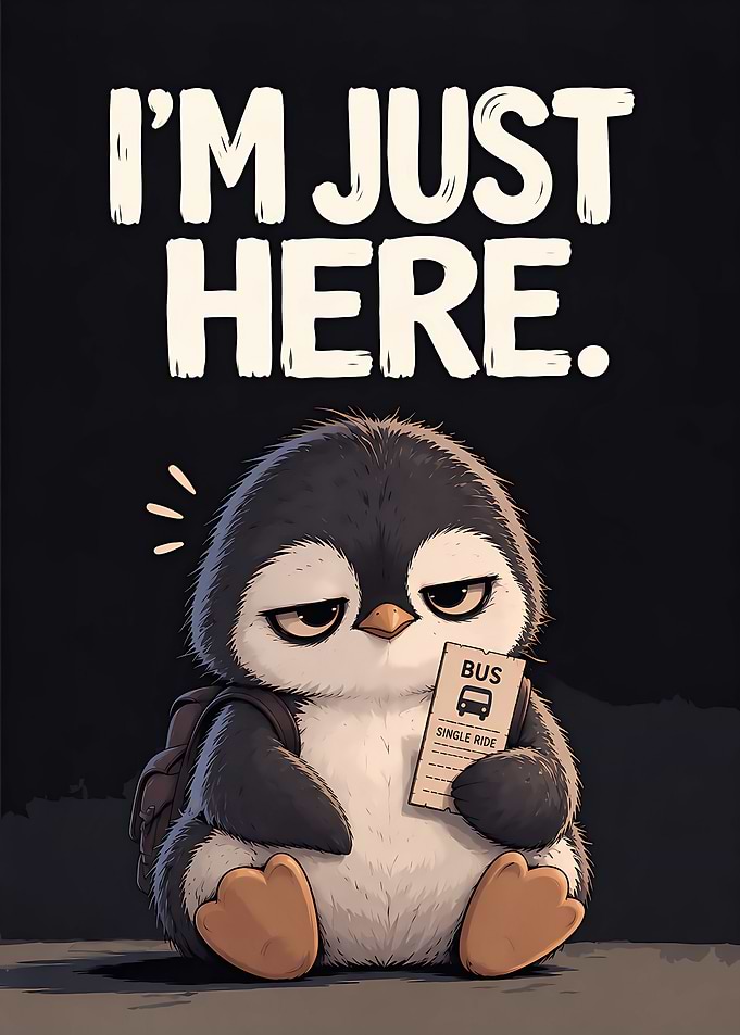 Cute Tired Penguin I'm Just Here Funny Illustration