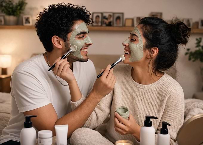Couple Applying Face Masks Together