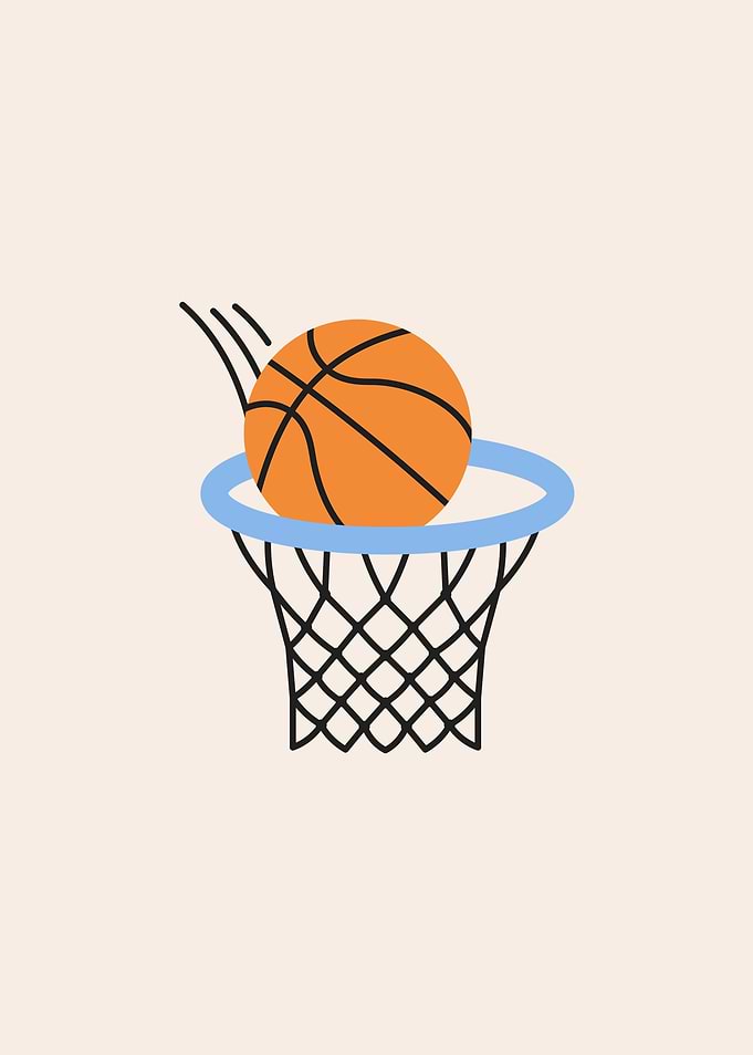 Minimalist Basketball Going Through Hoop