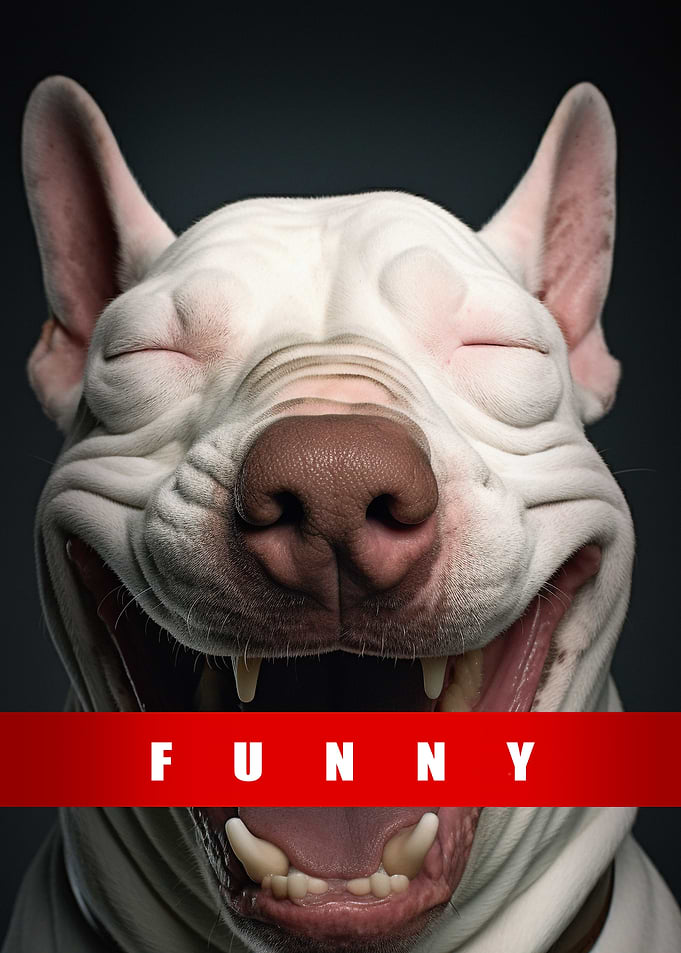 Laughing White Bull Terrier Portrait