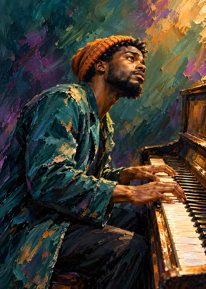 Soulful Pianist in Impasto Style