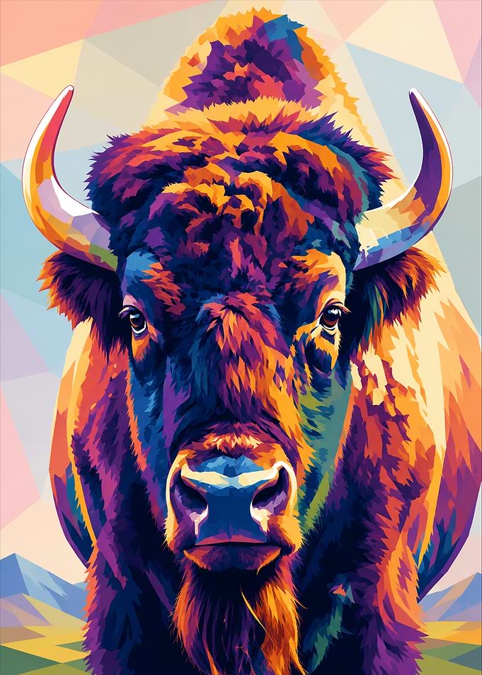 Colorful Pop Art Bison Portrait