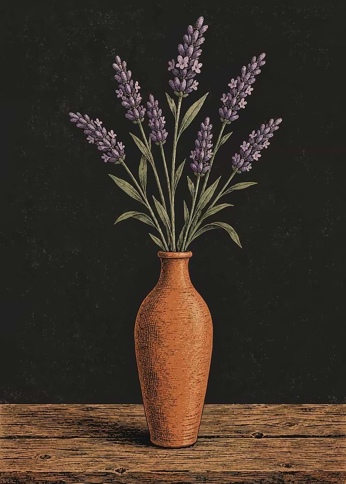 Lavender Bouquet in Clay Vase