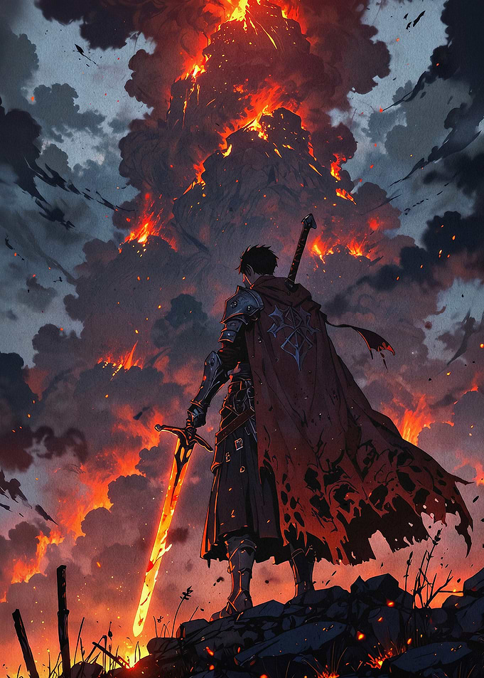 Dark Knight Volcano Fantasy Art