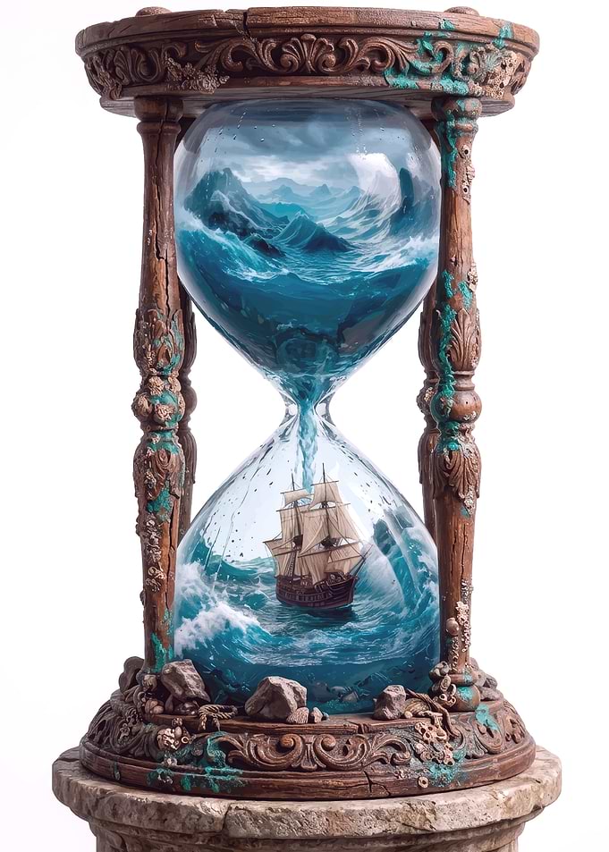 Stormy Sea Ship Hourglass Sculpture