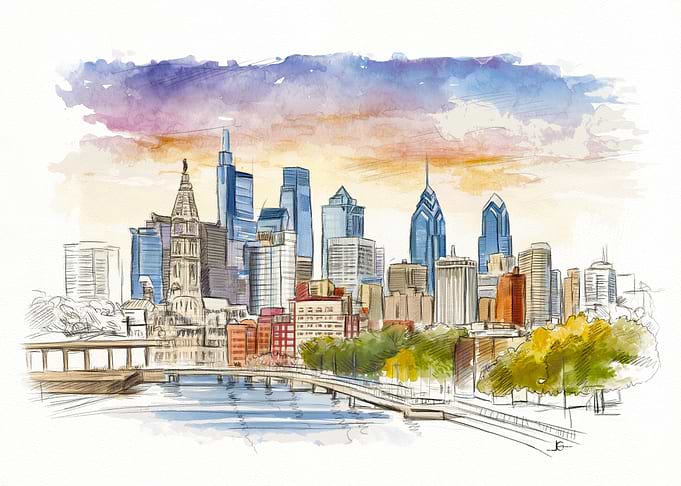 Watercolor Sketch of Philadelphia Skyline