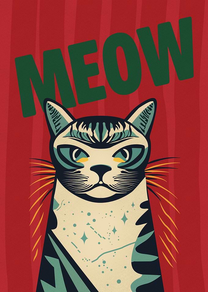 Pop Art Cat Poster with Meow Text