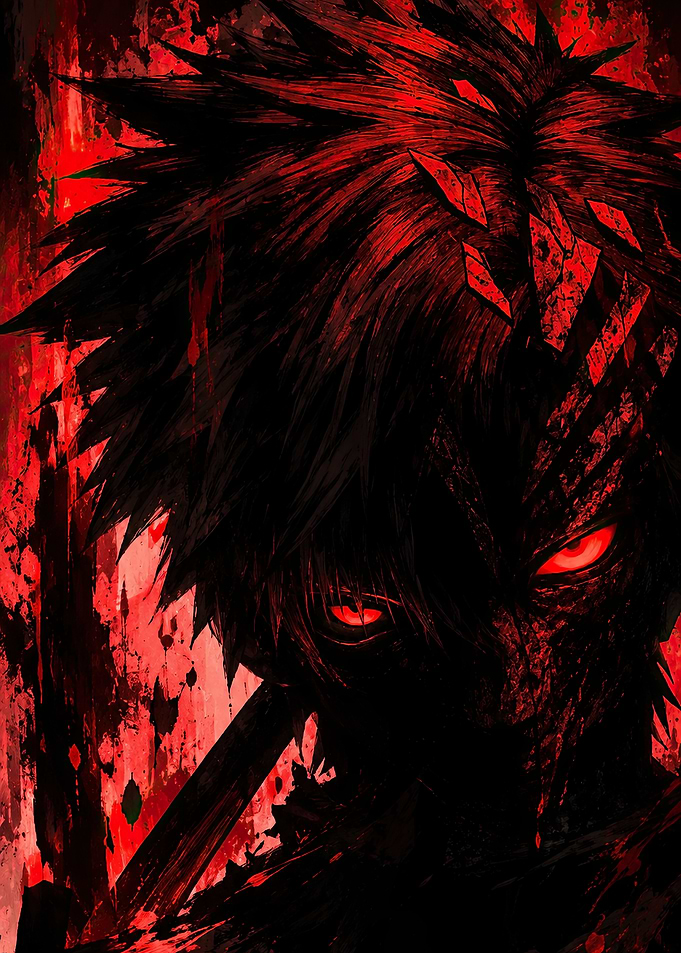 Dark Anime Character with Red Eyes