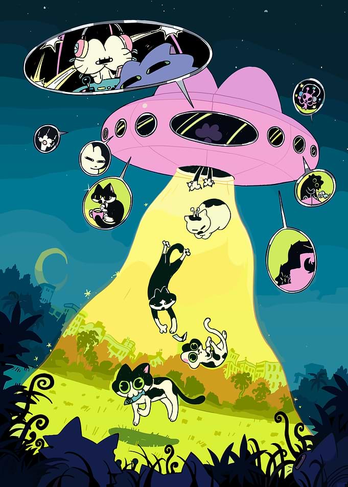 Cats Abducted by Pink UFO