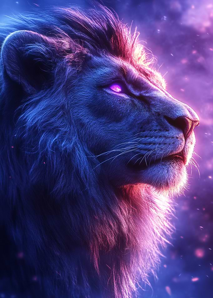 Neon Glowing Lion Portrait