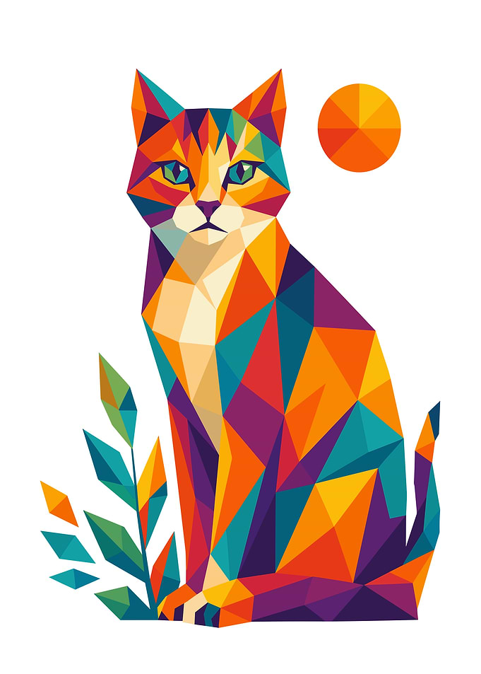 Geometric Low Poly Colorful Cat Art