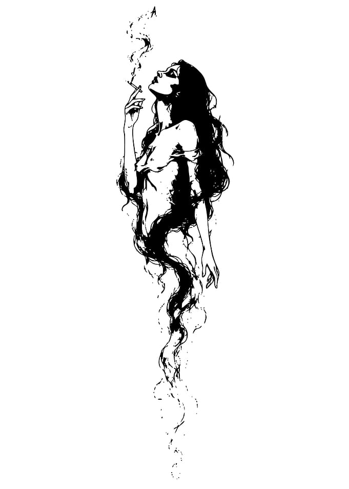 Ethereal Woman Smoking Ink Illustration