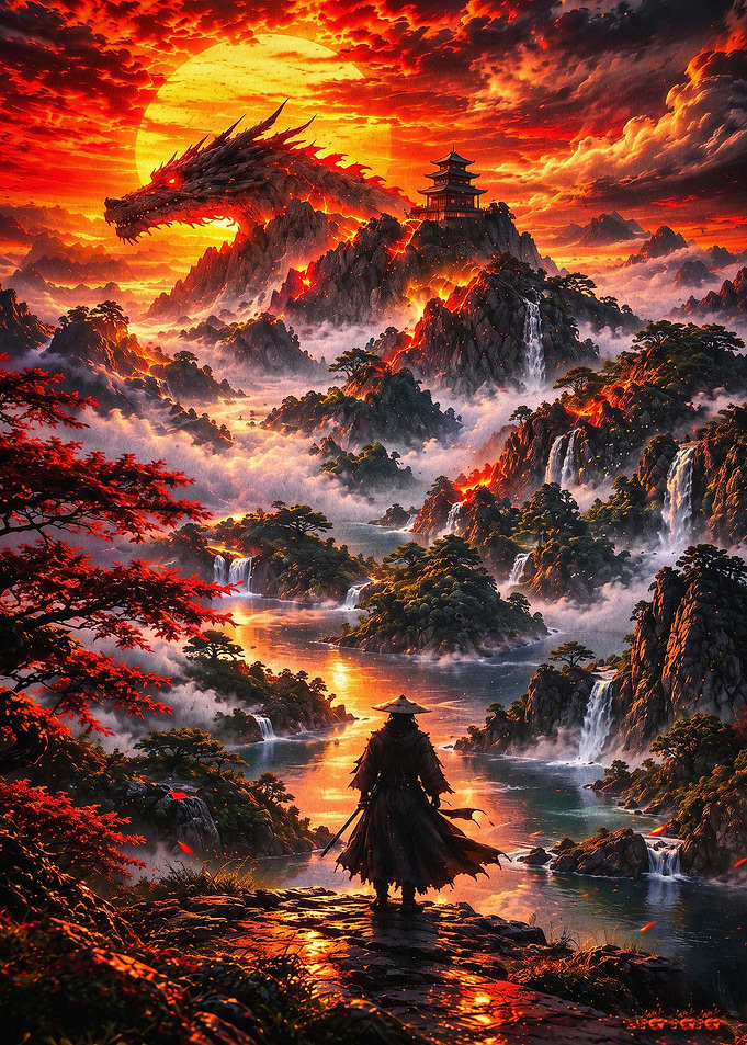 Dragon Samurai Fantasy Art Poster