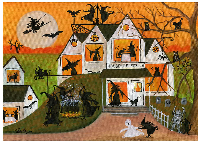 Whimsical Halloween House of Spells Painting