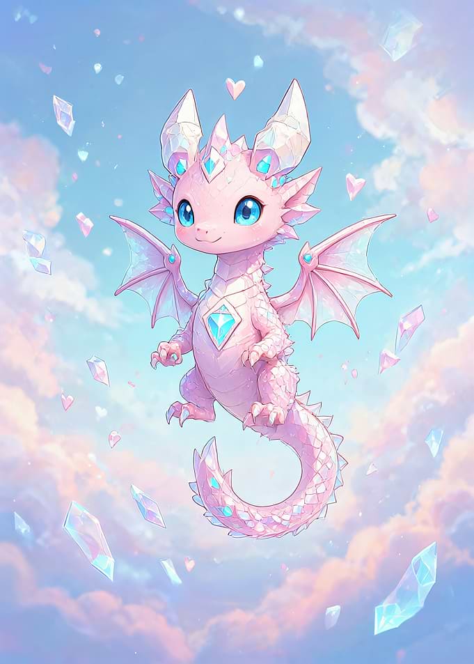 Cute Pink Crystal Baby Dragon
