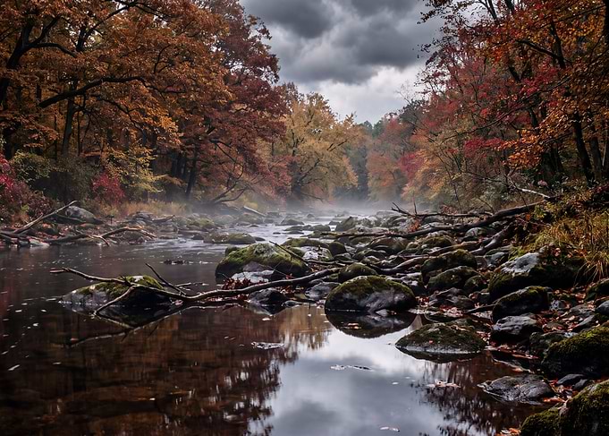 Misty Autumn River Landscape