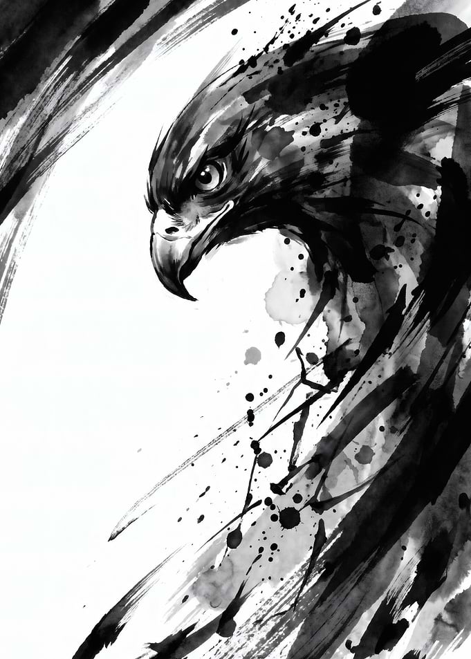 Ink Wash Painting of an Eagle
