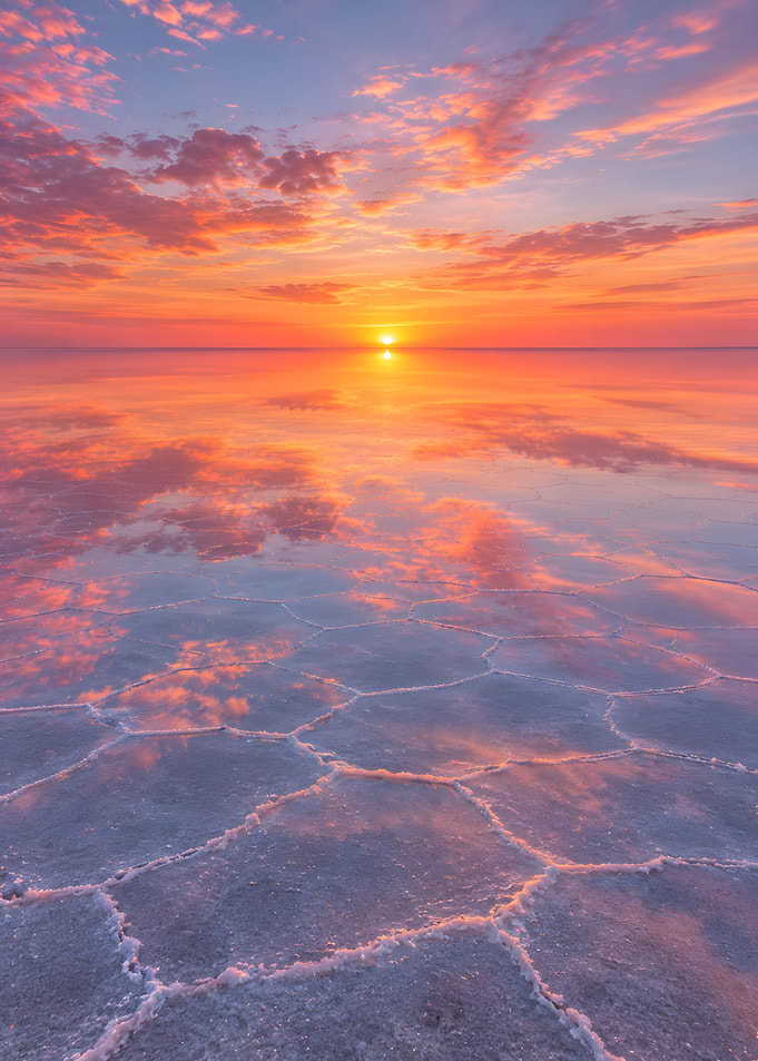 Vibrant Sunset Over Salt Flats