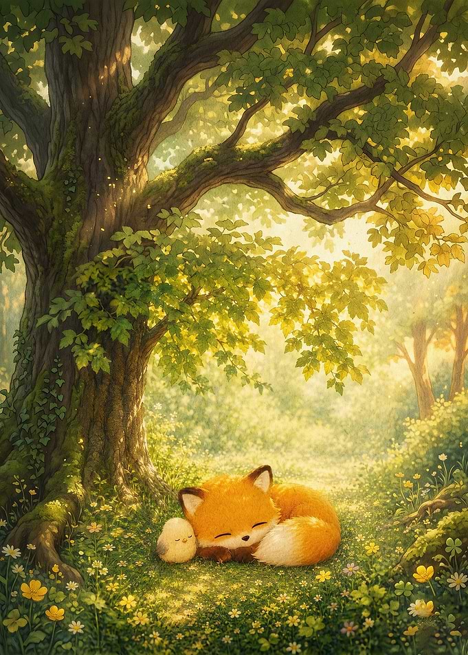 Sleeping Fox Cozy Forest Art