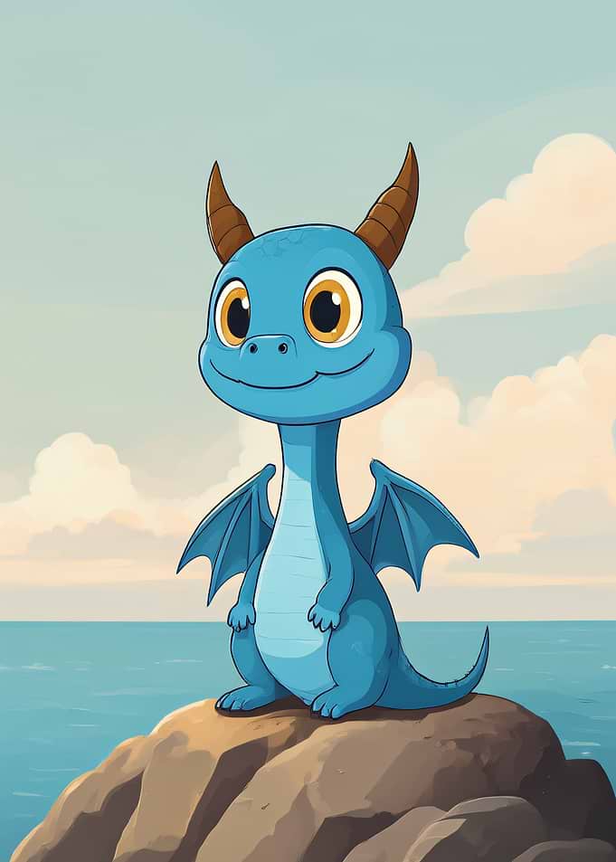 Cute Blue Baby Dragon Illustration