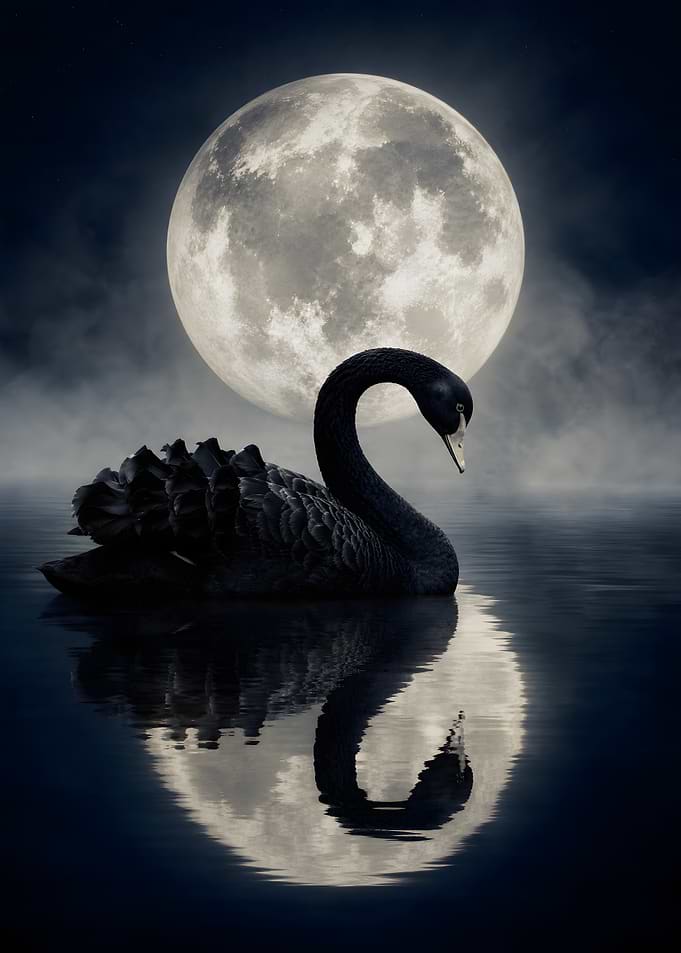 Black Swan Under Full Moon