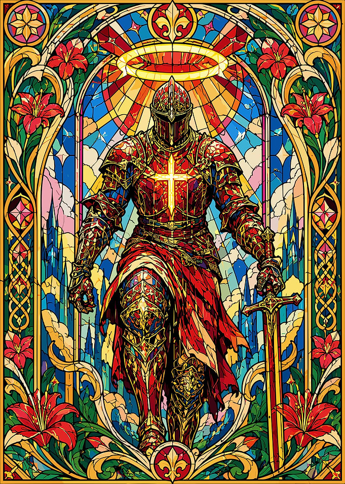 Stained Glass Holy Knight Art