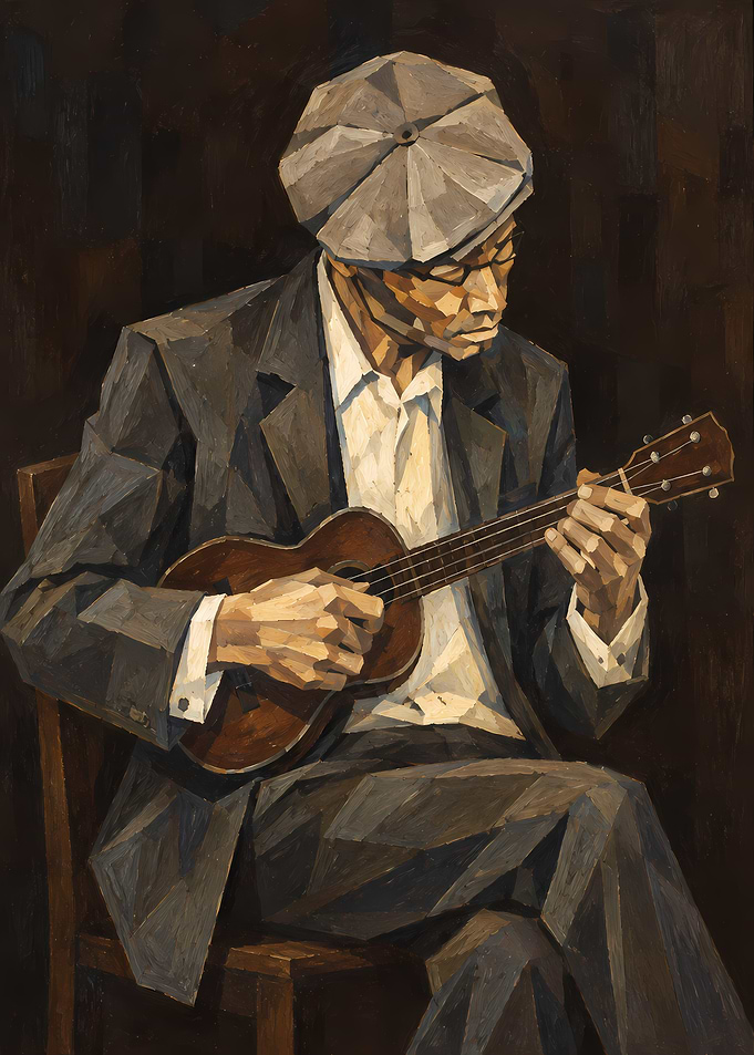 Cubist Style Musician Playing Ukulele