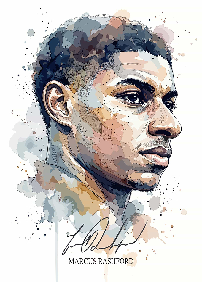 Marcus Rashford Watercolor Portrait Art