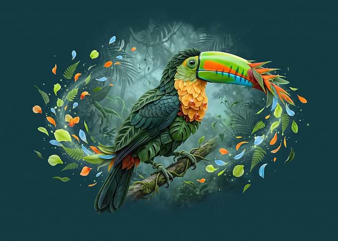 Botanical Toucan Bird Art