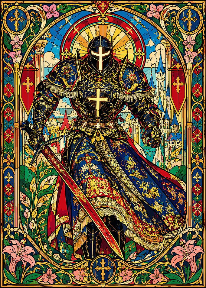 Stained Glass Knight Warrior Art