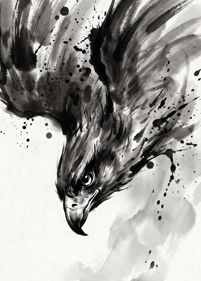 Ink Wash Painting of an Eagle
